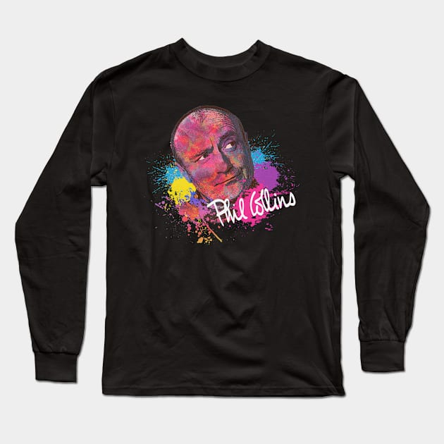 Phil Collins Face Watercolor Painting Long Sleeve T-Shirt by Bingung Mikir Nama Design